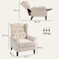 HOMCOM 150° Reclining Vintage Armchair, with footrest - Beige(m-3)