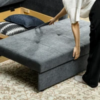 HOMCOM 2 Seater Sofa Bed with Hidden Storage, Pull Out Convertible Bed Settee, Modern Snow Flannel Loveseat Sofa Sleeper with 2 Cushions for Living Room, Guest Room, Dark Grey(m-8)