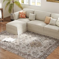 HOMCOM Vintage Area Rug, Non-Slip Washable Rug, Flannel Floor Carpet for Living Room, Bedroom, Dining Room, Home Office, 230 x 160 cm, Beige(m-8)