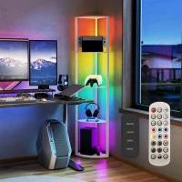 HOMCOM RGB LED Floor Lamp with Shelves, 5-Tier Dimmable Standing Lamp with Adjustable Brightness and Remote Control, Modern Corner Display Shelf Unit for Living Room Bedroom Office, Oak(m-8)