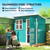 Outsunny 7 x 4ft Galvanised Steel Garden Shed, with Lock and Gloves - Green(m-4)