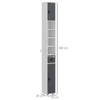 kleankin 180cm Slim Bathroom Cabinet, with Drawer, Shelves and Cupboards - Grey(m-3)