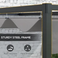 Outsunny 3 x 4m Lean To Steel Pergola, with Moving Fabric Canopy - Dark Grey(m-7)