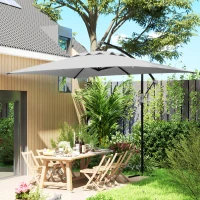 Outsunny 3(m) Cantilever Overhanging Parasol, with Cross Base - Light Grey(m-7)