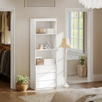 HOMCOM 180cm Tall Bookcase, with Shelves and Drawers - White(m-7)