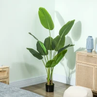 HOMCOM 160cm Tall Artificial Bird of Paradise Plant, Faux Banana Leaf Tree with PEVA Leaves and Flocking, Decorative Palm Tree in Pot for Home Office Decor, Green(m-8)