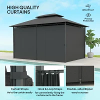 Outsunny 3 x 4m Steel Gazebo, with Curtains - Black(m-4)