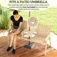 Outsunny 2-Seater Garden Loveseat with Table and Parasol Hole for Porch, Patio, Natural Wood Finish(m-5)