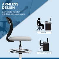 Vinsetto 68-88cm Draughtsman Office Chair, with Wheels - Light Grey(m-7)
