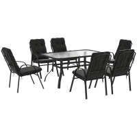 Outsunny Seven-Piece Garden Dining Set with Cushions - Black