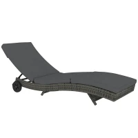 Outsunny Patio Wicker Chaise Lounge Chair, Outdoor PE Rattan Sun Lounger with Adjustable Backrest and 2 Wheels, Dark Grey(m-10)