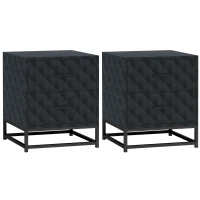 HOMCOM Bedside Tables Set of 2, Modern Bedside Table Nightstand with 2 Drawers, Bedside Cabinet Sofa Side Table with Storage, Steel Legs for Bedroom, Living Room, Black(m-10)