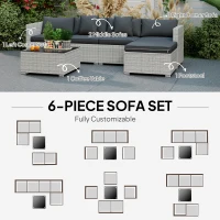 Outsunny 6 Pieces Rattan Corner Sofa Set - Mixed Grey(m-7)