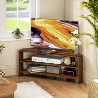 HOMCOM Corner TV Stand with 2 Open Shelves for 47 Inch TV - Rustic Brown(m-2)
