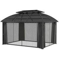 Outsunny 4 x 3m Aluminium Frame Hard Gazebo, with Accessories - Black(m-11)
