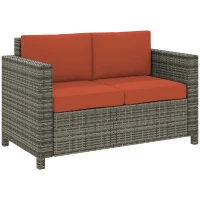 Outsunny Rattan Sofa, 2 Seater Garden Furniture with Soft Padded Cushion and Armrests, Wicker Garden Loveseat for Patio, Grey(m-10)