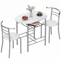HOMCOM Three-Piece Compact Dining Set - White Marble Effect(m-9)