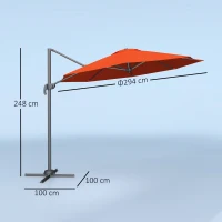 Outsunny Five-Position Overhanging Parasol - Orange(m-3)