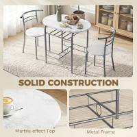 HOMCOM Three-Piece Compact Dining Set - White Marble Effect(m-6)