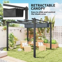 Outsunny 3 x 3m Aluminium Pergola, with Retractable Roof - Dark Grey(m-4)