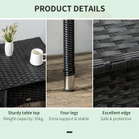 Outsunny Rattan Side Table, Outdoor Coffee Table with Plastic Board Under the Full Woven Table Top for Patio, Garden, Balcony, Black(m-6)