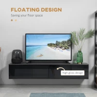 HOMCOM 160cm High Gloss Floating TV Unit Stand for TVs up to 70", Wall Mounted TV Cabinet with Storage Cupboards, Grey and Black(m-4)