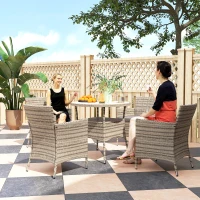 Outsunny Five-Piece Rattan Garden Set, with Two-Tier Table - Grey(m-2)