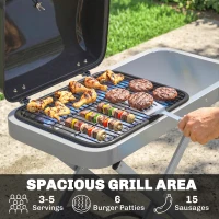 Outsunny Foldable Gas BBQ Grill with Side Table, Portable Gas Barbecue Grill with Thermometer, Grease Box, Wheels, 2.5 kW, Black(m-5)
