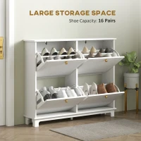 HOMCOM Narrow Shoe Storage Cabinet, Slim Shoe Cabinet with 4 Flip Drawers, Adjustable Shelves for 16 Pairs of Shoes, White(m-4)