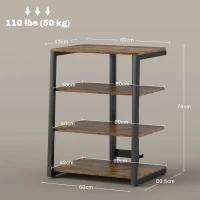 HOMCOM HiFi Stand, with Four Storage Shelves - Rustic Brown(m-3)