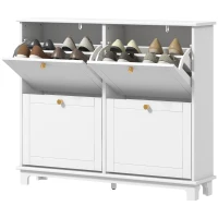 HOMCOM Narrow Shoe Storage Cabinet, Slim Shoe Cabinet with 4 Flip Drawers, Adjustable Shelves for 16 Pairs of Shoes, White(m-11)