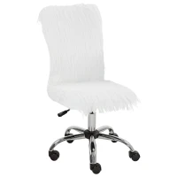 HOMCOM Plush Office Desk Chair, Modern Armless Swivel Vanity Chair with Adjustable Height for Home Office, Bedroom, Living Room, White(m-11)