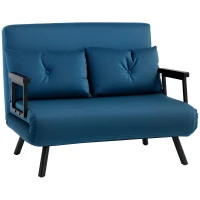 HOMCOM 4-in-1 Velvet-Feel Double Sofa Bed, with Pillows - Blue(m-10)
