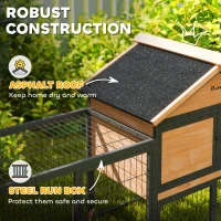 PawHut Wooden Rabbit Hutch Outdoor with Steel Run, Wooden Guinea Pig Cage with Removable Plastic Tray, Asphalt Roof, Ramp(m-5)
