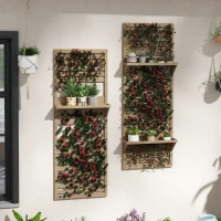 Outsunny Wall Mounted Plant Stands Set of 2, Fir Wood Flower Stand with Shelves and Slatted Trellis for Patio, Balcony, Porch(m-2)