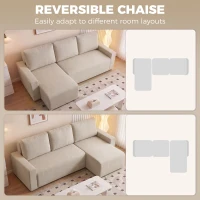 HOMCOM Narożnik z funkcją spania i odwracalnym szezlongiem, 3-osobowa sofa w kształcie L z efektem sztucznego zamszu, beżowy(m-5)