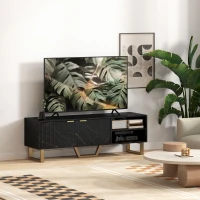 HOMCOM Marble Effect TV Unit, TV Stand Cabinet for up to 70" TVs, Modern TV Cabinet with Shelves and Storage Cupboard, Fluted Door, Extra Centre Leg, Cable Management for Living Room, Black(m-8)