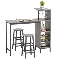 HOMCOM 3 Pieces Dining Room Set, 2 Round Stools with Footrest, 6-Tier Dining Table with Storage Shelves, Natural(m-10)