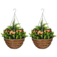 Outsunny Set of Two Hanging Lisianthus Flower Pots - Orange/Green(m-10)