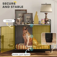 PawHut Large Dog Crate Furniture with Rotating Bowl Holder, 2 Bowls, 2 Doors, for Large Dogs, 100 x 60 x 88 cm, Grey(m-6)