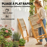 Outsunny Lot de 2 Chaises de Jardin Pliantes Chaises de Balcon en Bois d'Acacia FSC Assise en Corde Tressée Naturel et Beige(m-6)