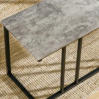HOMCOM Dining Table and Chairs Set for 4 People, Concrete Effect Kitchen Table and Bench Set with Steel Frame, 4 Piece Dining Room Sets, Grey(m-9)