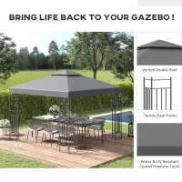 Outsunny 3 x 3m Outdoor Steel Gazebo with 2 Tier Roof, Garden Gazebo Patio Canopy Marquee Shelter with Decorative Steel Frame - Grey(m-4)