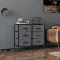 HOMCOM Fabric Chest of Drawers, Industrial Bedroom Dresser with 6 Fabric Drawers, Steel Frame and Wooden Top for Nursery, Living Room, Hallway, Black(m-7)