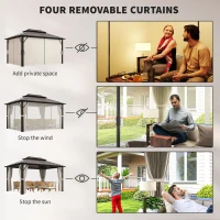 Outsunny 3 x 4m Hardtop Gazebo Canopy with UPF30+ Double Polycarbonate Roof, Aluminium Frame Garden Gazebo Permanent Pavilion with Mosquito Netting and Curtains for Patio, Deck, Beige(m-6)