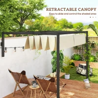 Outsunny 2 x 3(m) Lean To Steel Pergola, with Moving Fabric Canopy - Khaki(m-5)