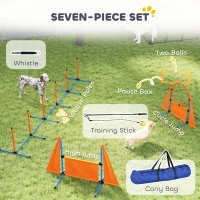 PawHut Seven-Piece Dog Agility Equipment Set with Weave Poles, Jump Ring, Hurdle, Pause Box, Carry Bag, Orange(m-4)