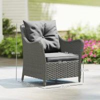 Outsunny Rattan Garden Chairs Set of 2, Outdoor Rattan Chairs with Cushions, Armrests and High Back, PE Wicker Garden Armchair with Steel Frame for Balcony, Porch, Dark Grey(m-3)