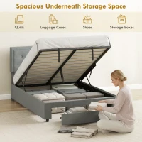 HOMCOM Double Size Ottoman Bed Frame, with Front Drawer - Grey(m-4)