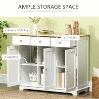 HOMCOM Sideboard with Rubber Wood Top, Modern Storage Cabinet, Kitchen Cupboard with 3 Doors, 3 Drawers and 3 Adjustable Shelves for Dining Room, Living Room, White(m-4)